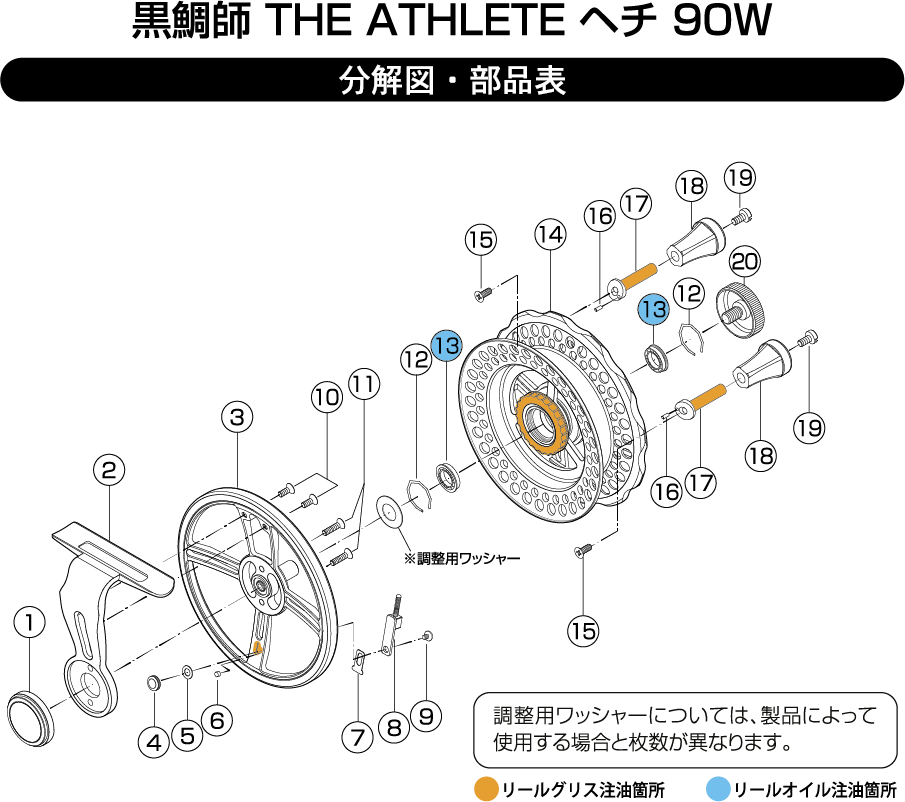 THE アスリート ヘチ 90W パーツ分解図